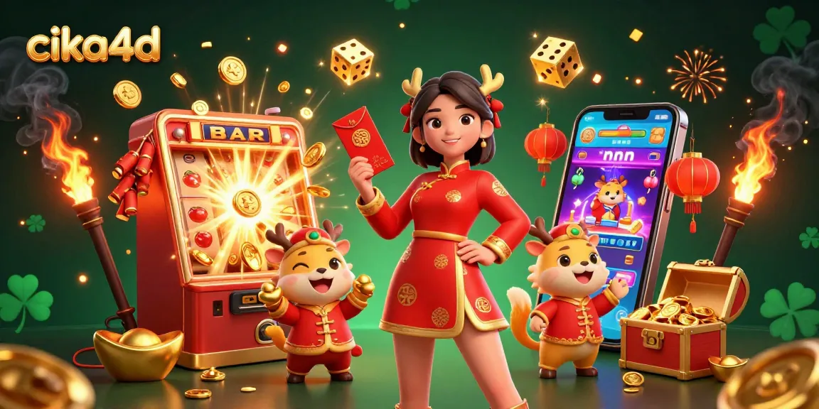Experience thrilling jackpots with cika4d in this festive 3D casino scene.