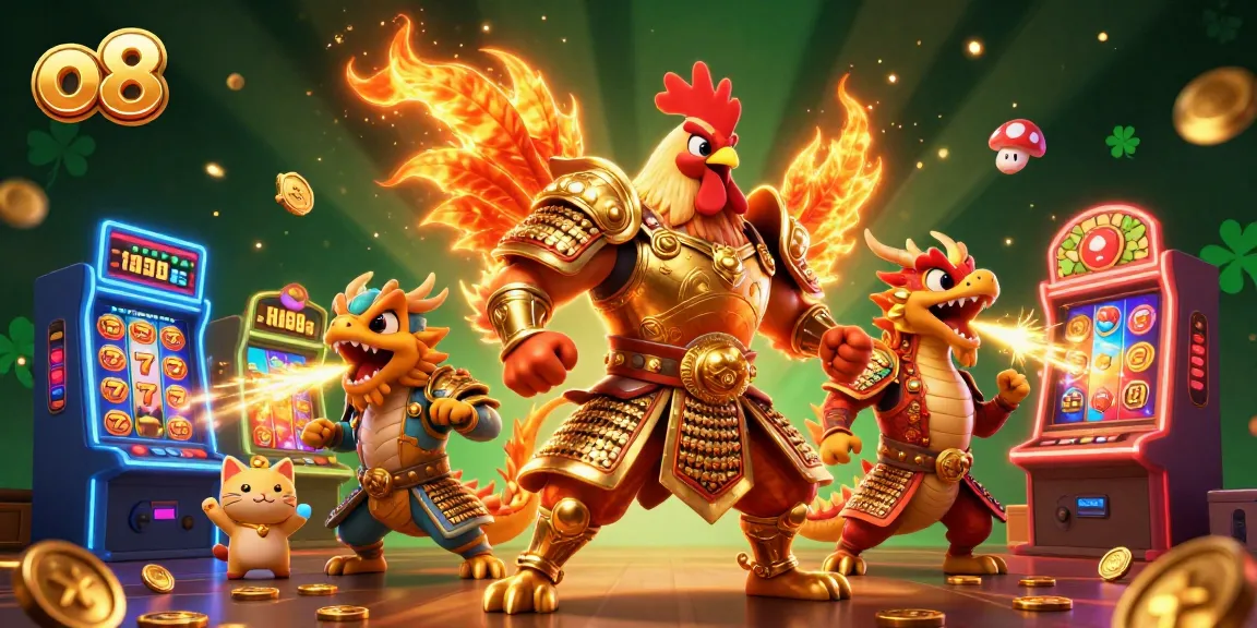 o8 engages players with dynamic casino action featuring a samurai rooster and dragon, surrounded by jackpot elements