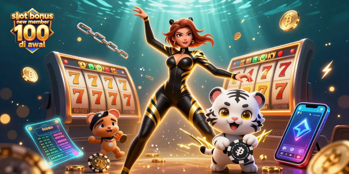 Engage with the slot bonus new member 100 di awal featuring stunning 3D characters amidst vibrant casino elements.