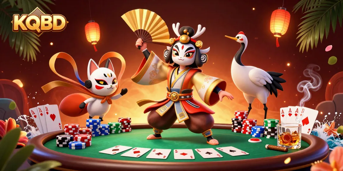 KQBD brings excitement to the gambling scene with a vibrant poker-themed illustration featuring unique characters.
