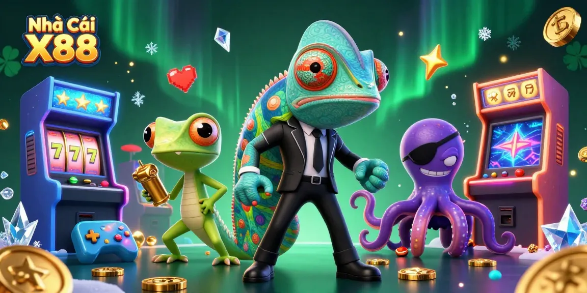 Engage with Nhà Cái X88's vibrant gaming world featuring dynamic characters and colorful casino elements.