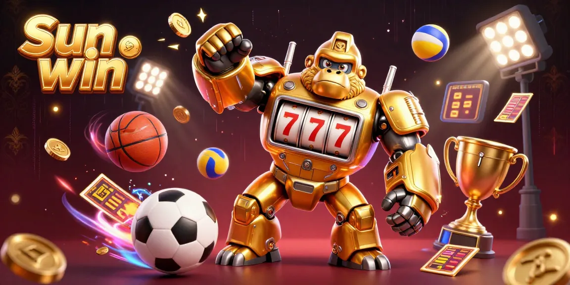 Experience exciting gameplay with Sun win featuring dynamic sports elements and a golden mech in action.