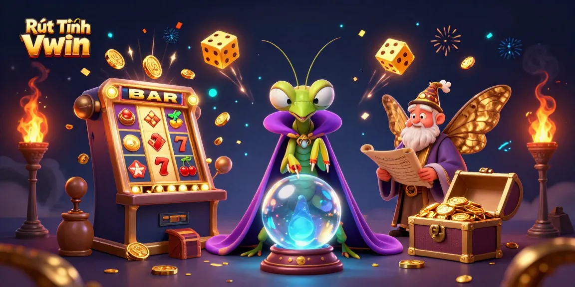 Experience Rút Tiền VWIN with vibrant casino-themed 3D illustration showcasing fortune teller magic.