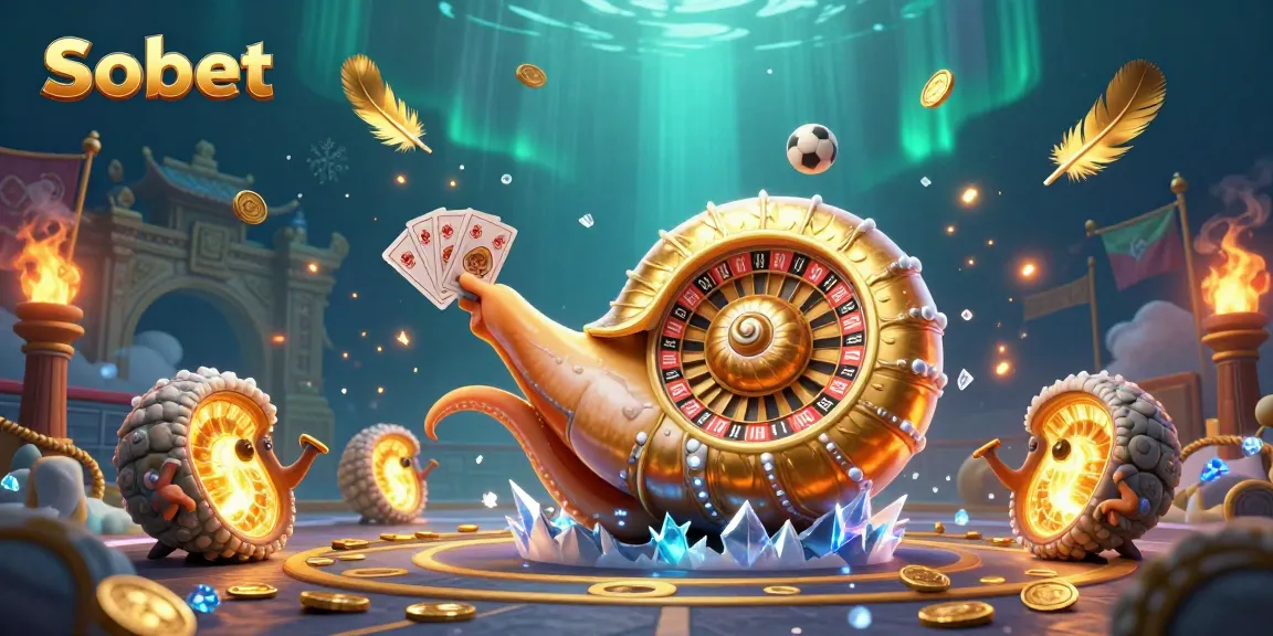 Engage in sports betting action with Sbobet illustrated by a glowing nautilus and ammonites.