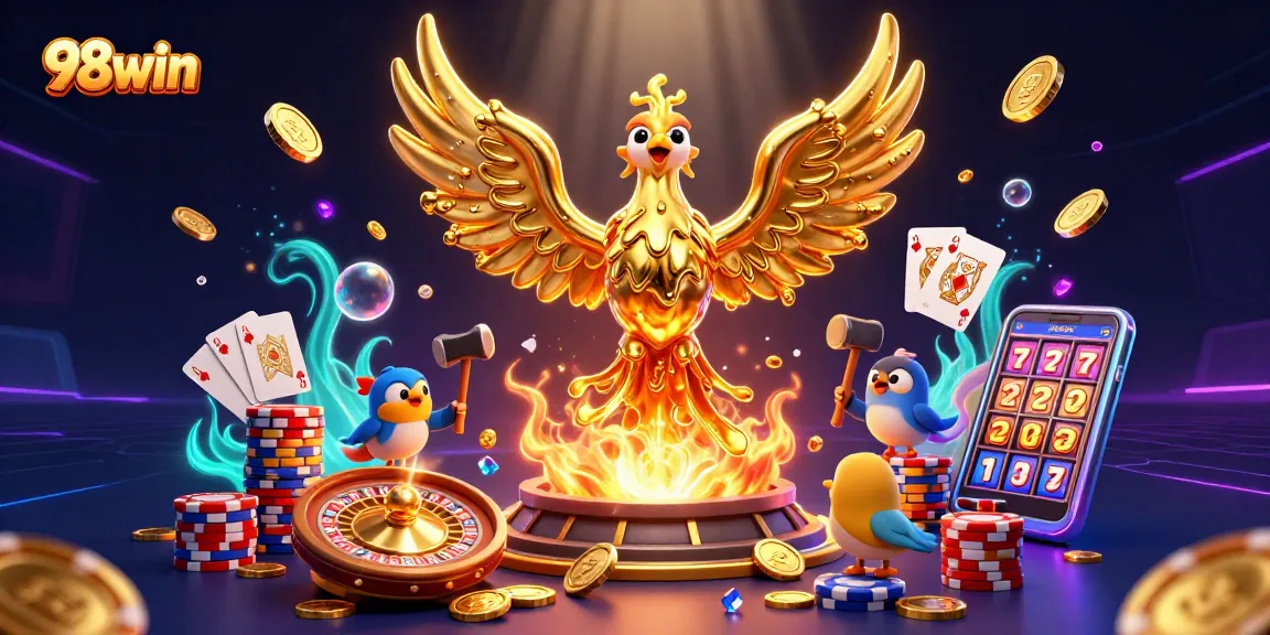 Experience the thrill of winning at 98win with immersive casino illustrations showcasing vibrant action and game elements.
