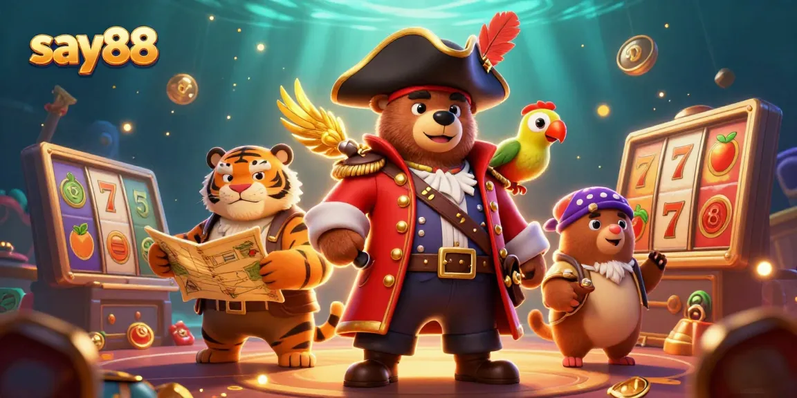 Experience the thrill of slots with say88's vibrant 3D casino scene, featuring colorful jackpot elements.