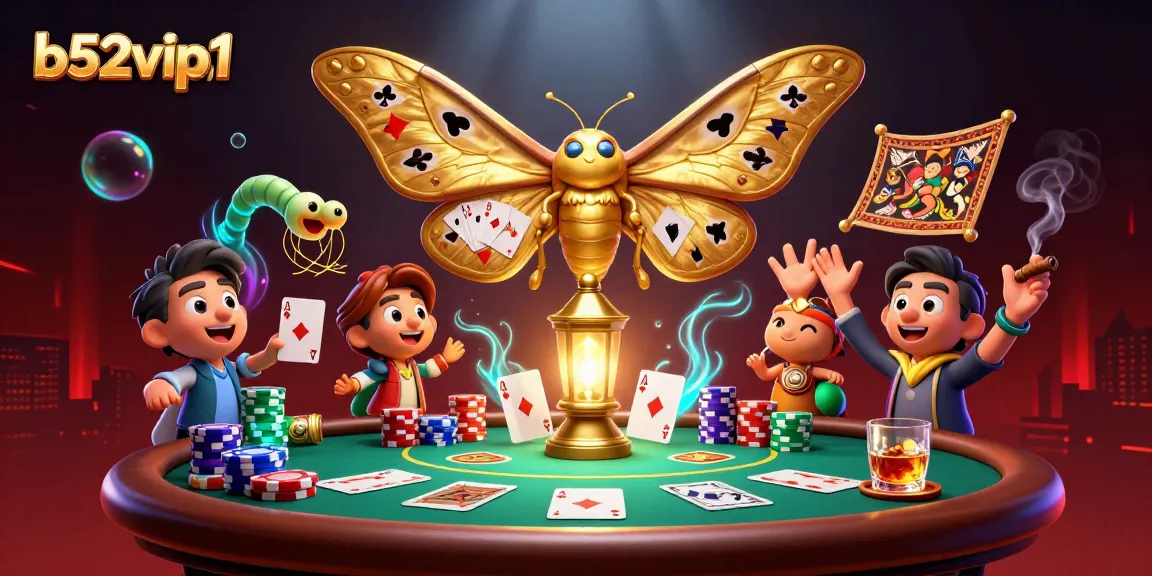 Engage in thrilling gameplay with b52vip1, showcasing vibrant casino scenes and a majestic moth.