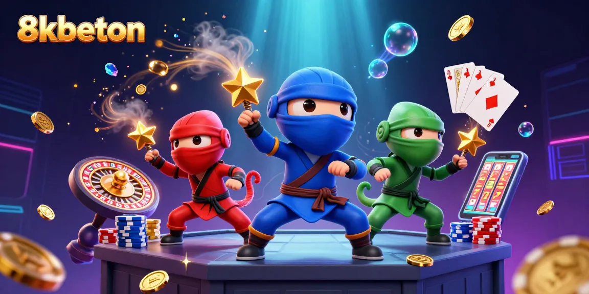 Engage with 8kbeton through vibrant 3D cartoon ninja chameleons capturing the thrill of the casino experience