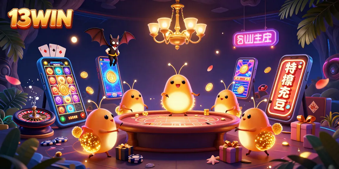 Experience excitement at 13WIN with glowworms illuminating a vibrant cave casino scene.