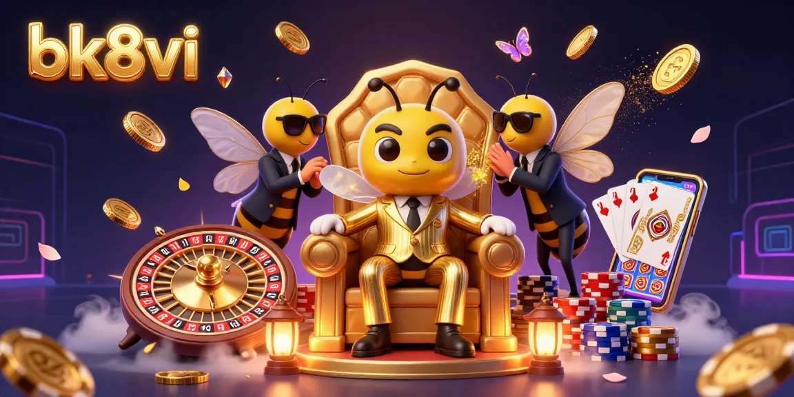 Bettors experience thrilling gameplay at bk8vi, with a 3D casino scene featuring a cartoon mob boss surrounded by games and winnings.