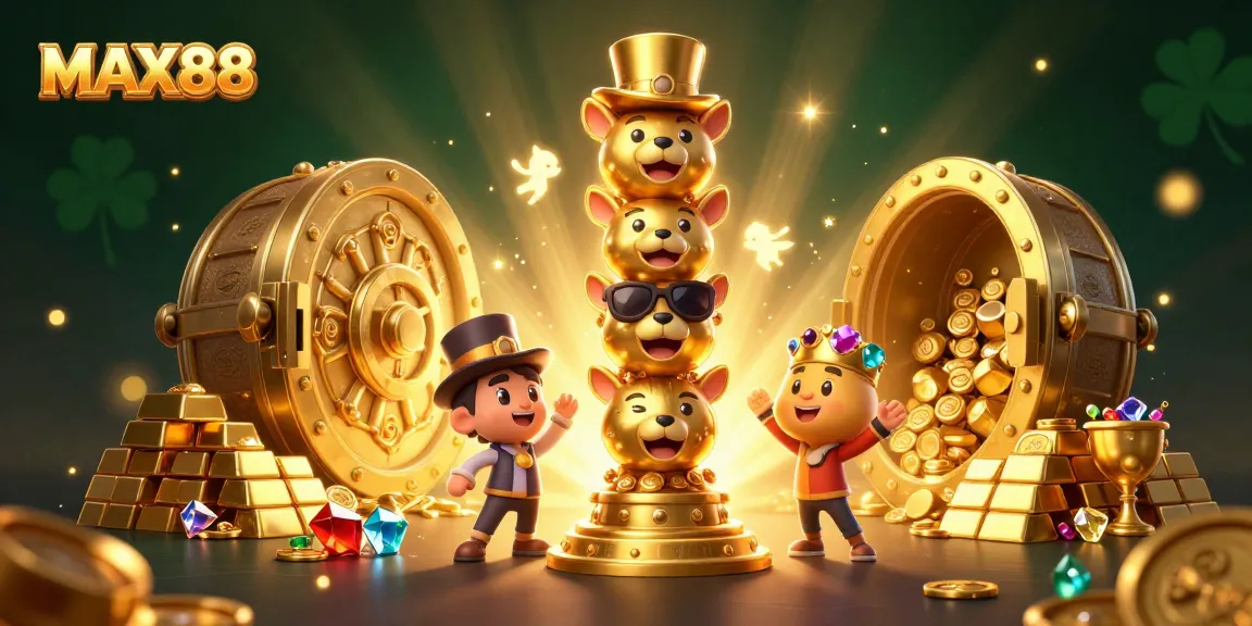 Engage in thrilling gameplay at MAX88 with a vibrant 3D illustration showcasing casino elements.