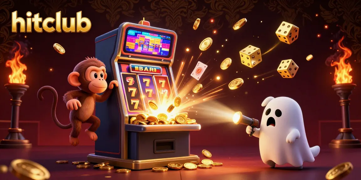 Experience thrilling games at hitclub with an enchanting 3D casino illustration featuring exciting slot machines and playful characters.