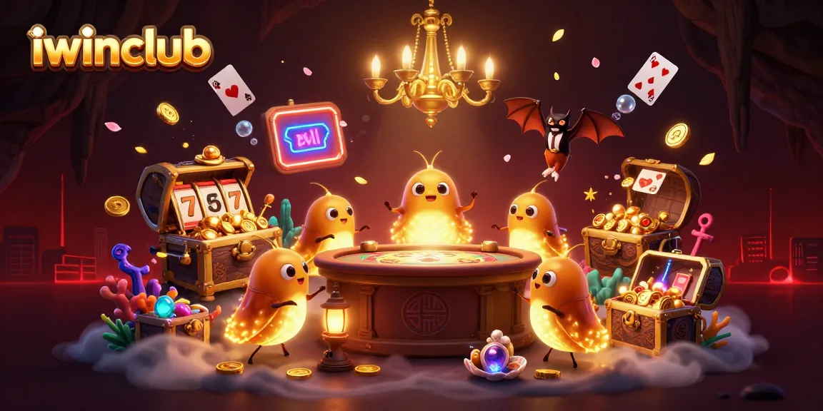 Experience the vibrant iwinclub gaming scene lit by glowworms in a dynamic casino setting.