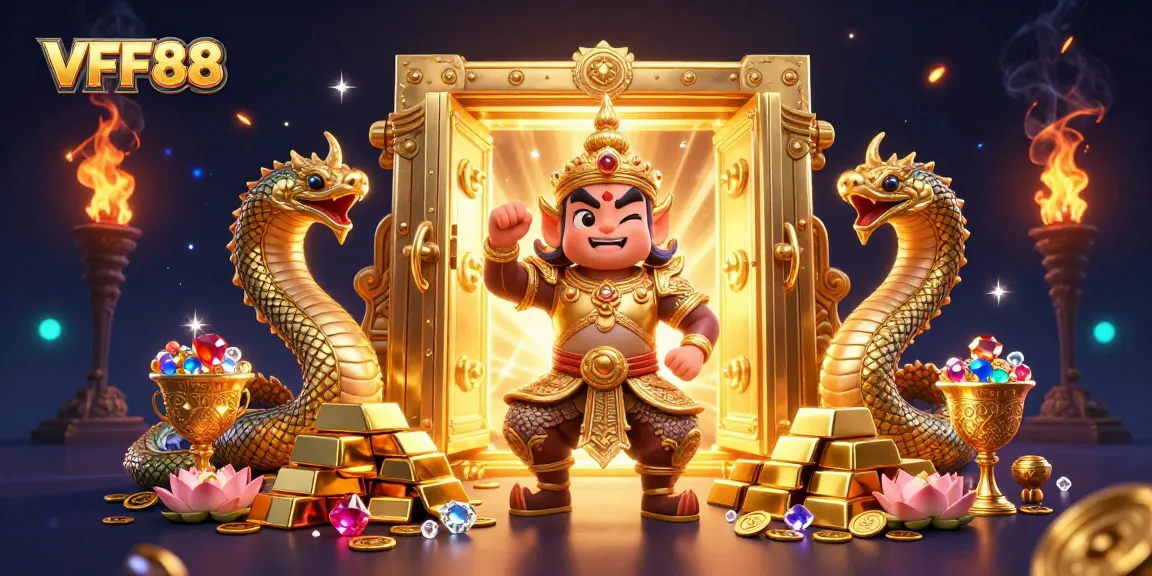 VFF88 brings excitement with a vibrant 3D illustration of guardians and treasures in a lush casino atmosphere.
