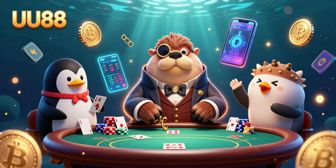 Engage in thrilling poker action at UU88 with unique characters in a vibrant underwater scene.