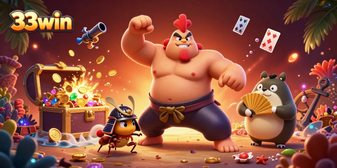 Win big at 33win with thrilling gaming action featuring colorful characters and treasure!