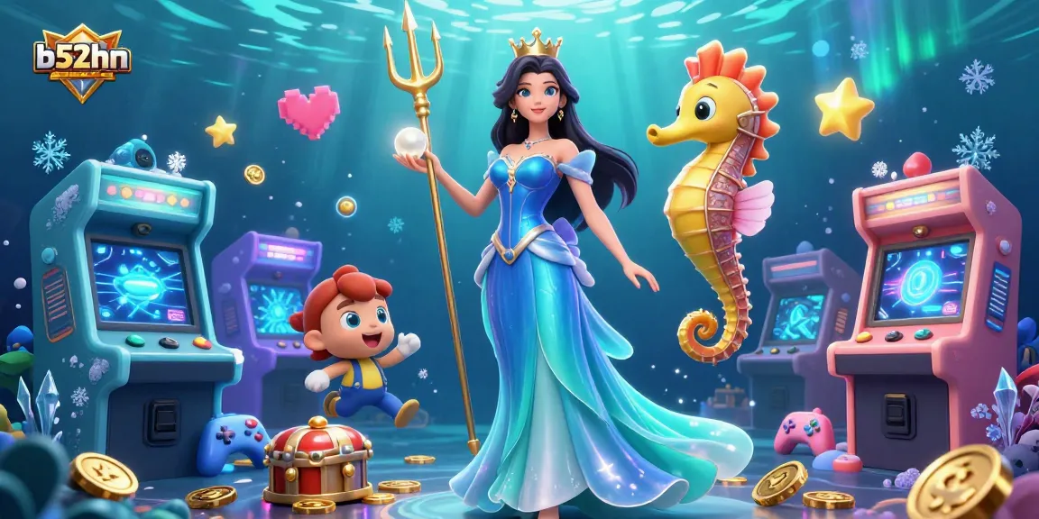 Engage with b52hn by exploring colorful game machines and underwater treasures in this vibrant scene.