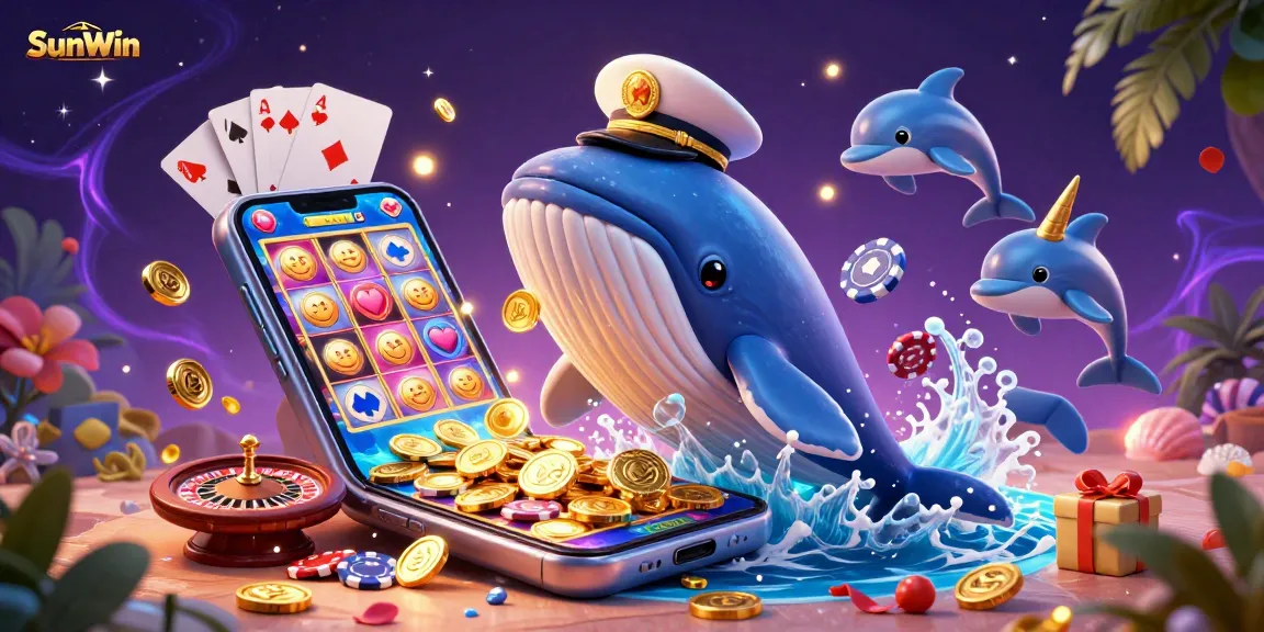Experience thrilling excitement at SunWin with playful dolphins and a captain whale amidst golden gambling treasures.