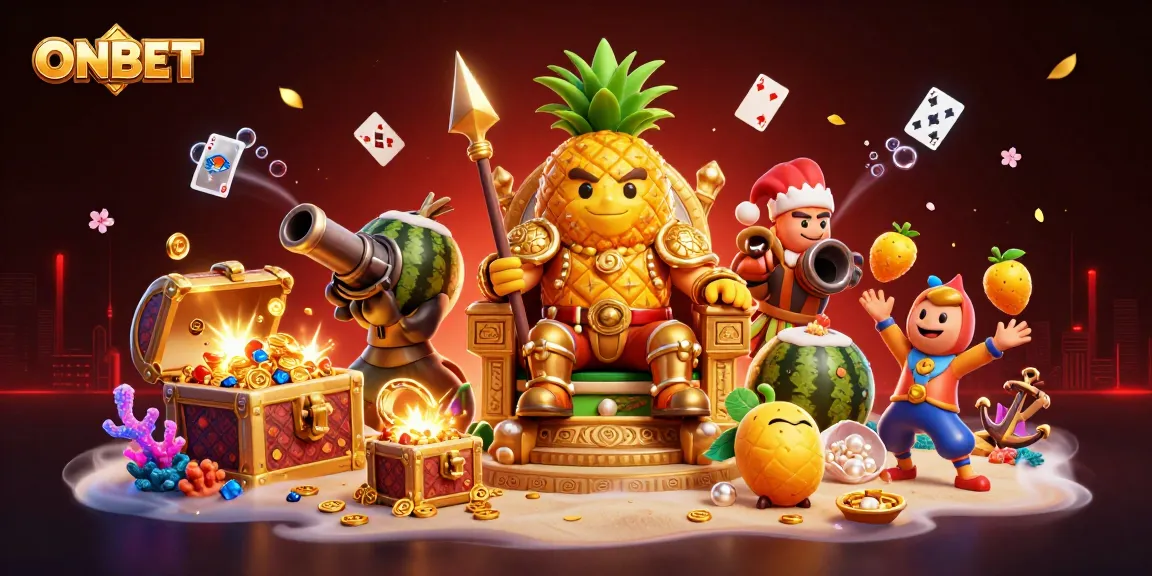 Experience the excitement of ONBET with a vibrant casino scene featuring the tropical pineapple king and dynamic play elements.