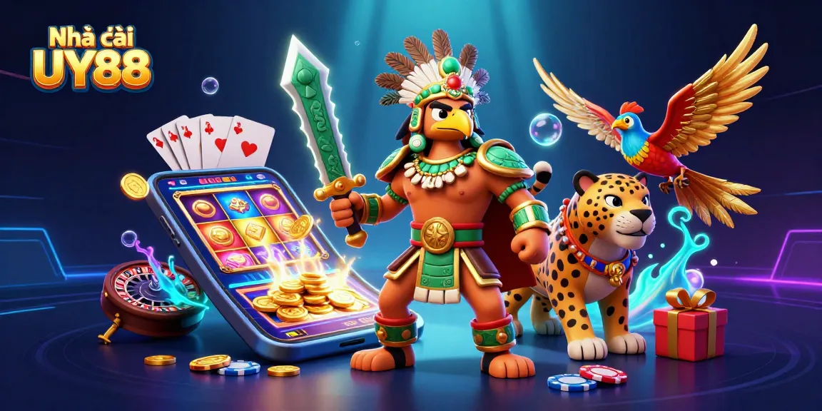Engage with Nhà cái UY88 by spinning reels and winning golden coins in an electrifying casino scene.