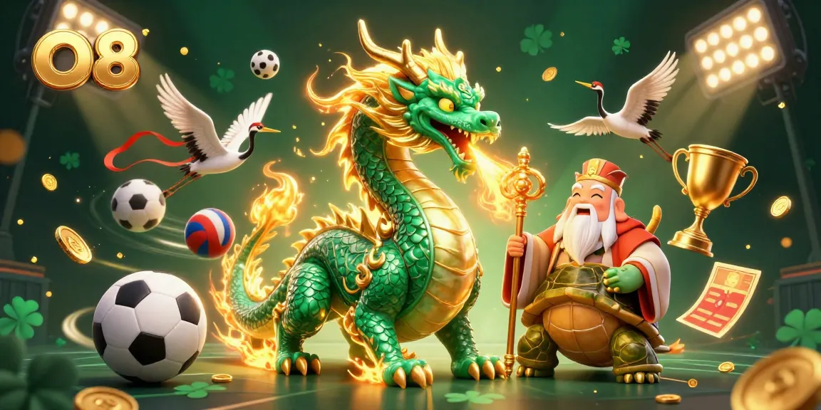 Experience thrilling gameplay with O8’s dynamic gaming scene featuring a jade dragon and lucky cranes.