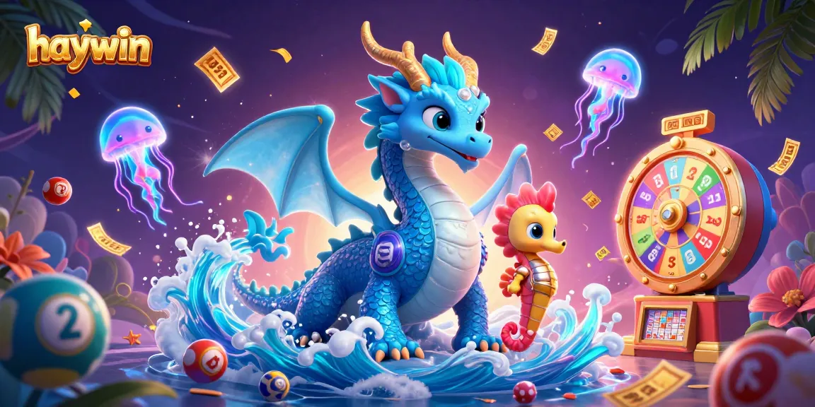 Experience the excitement at haywin with vibrant colors, dragons, and lottery elements in this captivating scene.