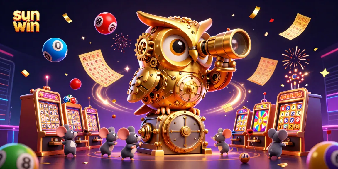 Engage with the vibrant world of sun win through dynamic gaming visuals, featuring lively lottery and slot elements.