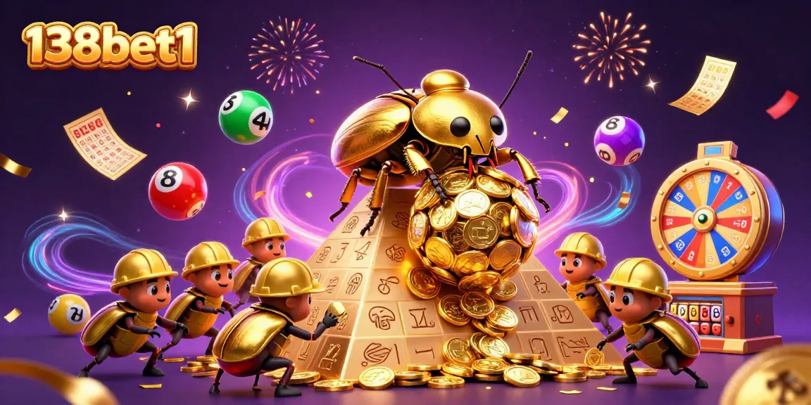 Engage in exciting gameplay at 138bet1 with colorful elements showcasing a golden beetle and lottery games.