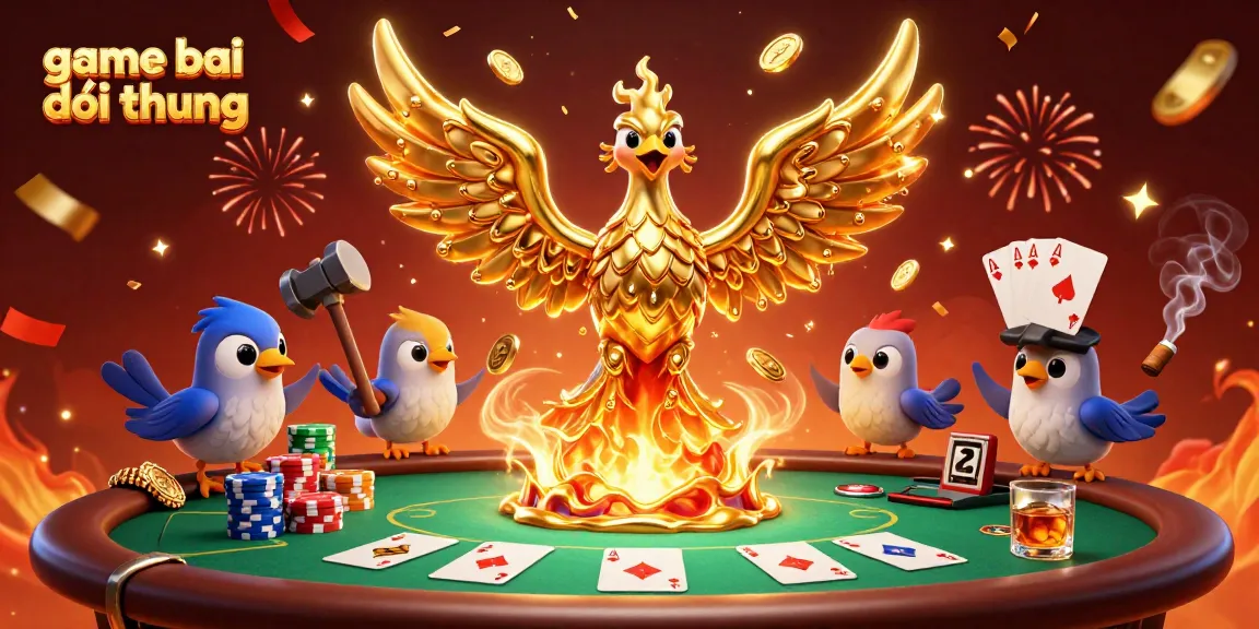 Play game bai doi thuong with excitement and golden coins raining down in a rich casino scene.