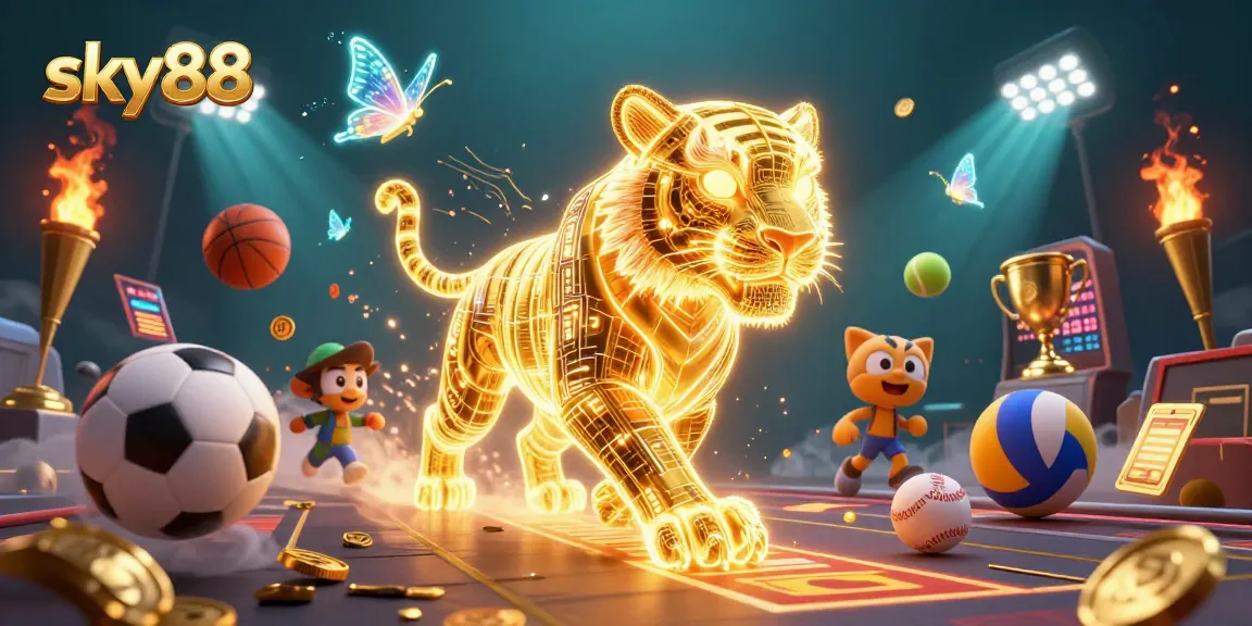 Experience thrilling action at sky88 with vibrant 3D characters in a dynamic digital casino landscape.