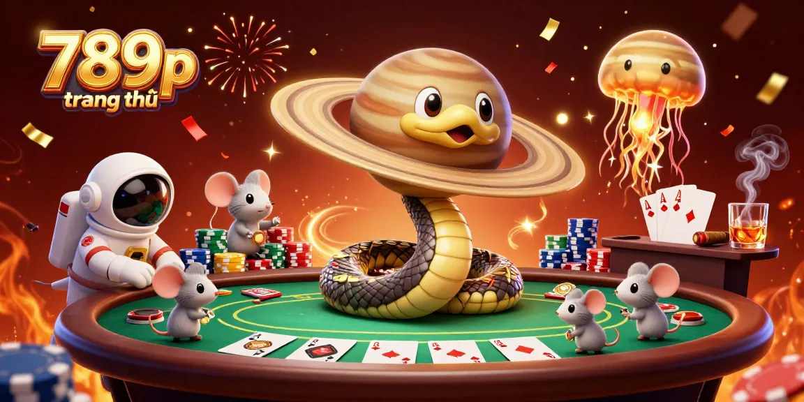 Engage in thrilling gameplay at 789p trang chủ as festive confetti and poker elements surround cosmic characters.