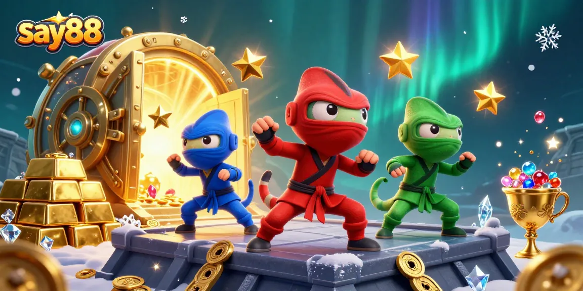 Experience thrilling action with say88's ninja chameleons amidst golden treasures and dynamic casino elements.