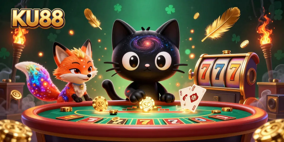 Experience thrilling gameplay at KU88 with vibrant 3D casino illustration showcasing cosmic elements.