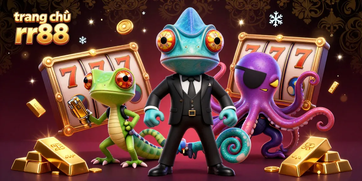 Experience the excitement of trang chủ rr88 with a thrilling casino scene featuring vibrant slot reels and characters.