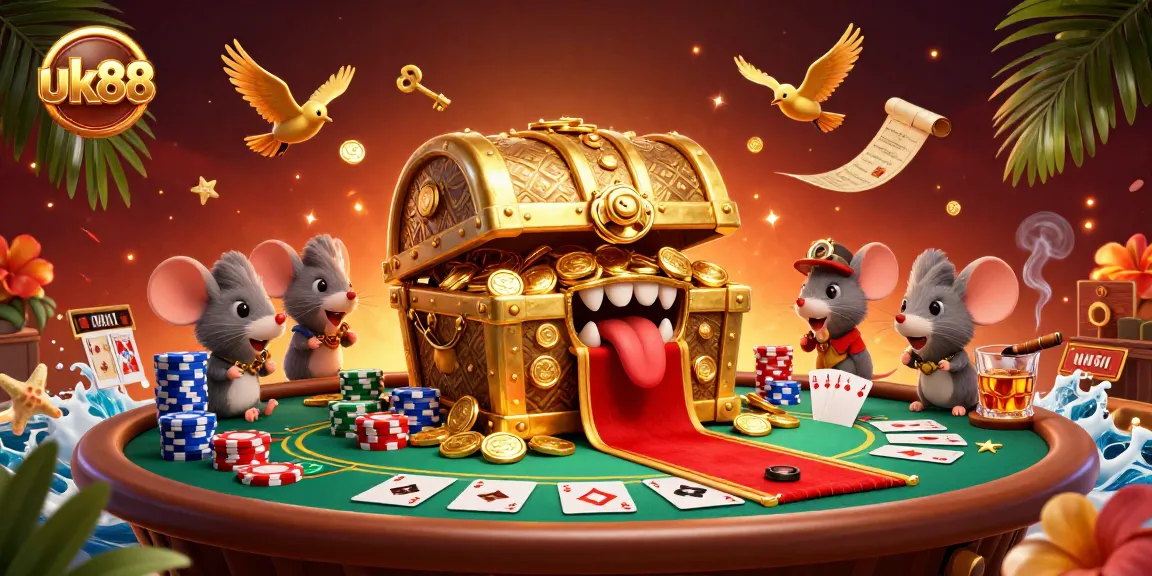 Experience thrilling gameplay with uk88's exciting poker scene filled with treasure.