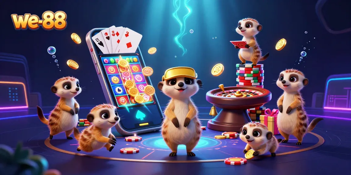 Experience the excitement with we-88's 3D meerkat casino scene, featuring vibrant games and fun!