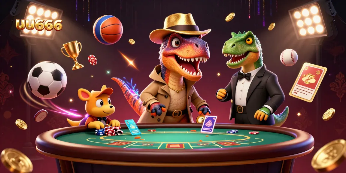 uu666 shows a velociraptor card counter mid-game at blackjack, with a stegosaurus observing and a compy stealing chips.