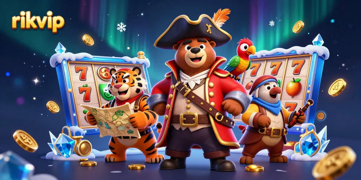 Experience the thrill of winning at rikvip with dynamic slots and animated characters in a vibrant casino scene.