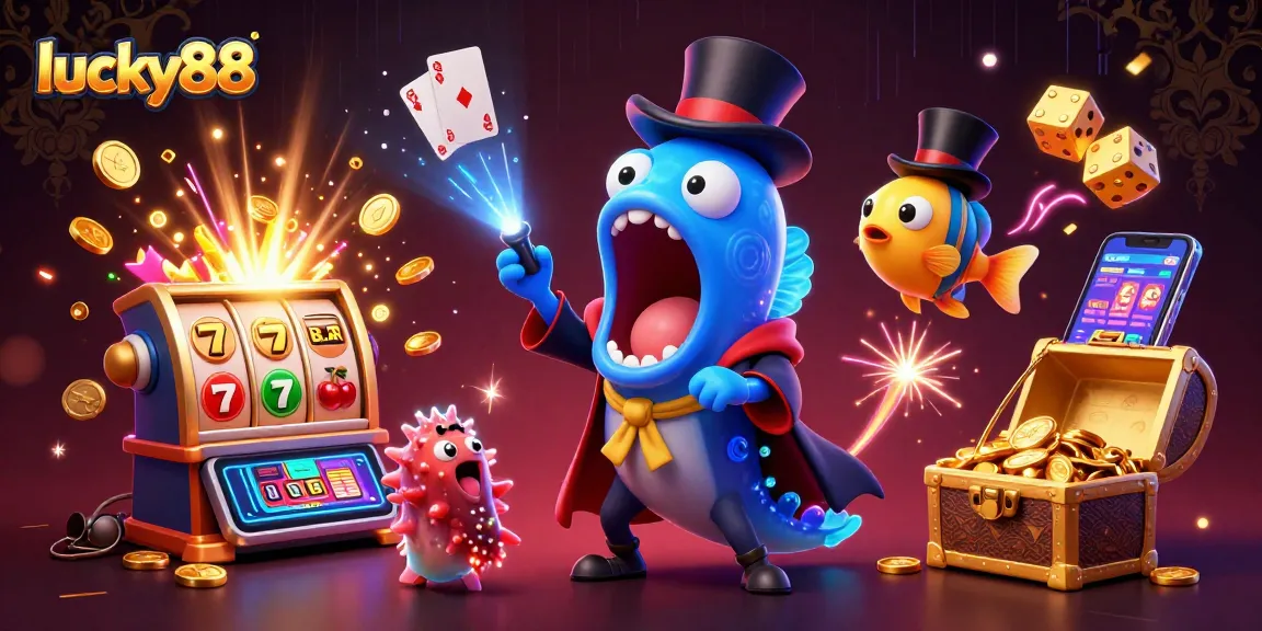 Experience the magic of lucky88 with a 3D illustration showcasing thrilling casino elements.