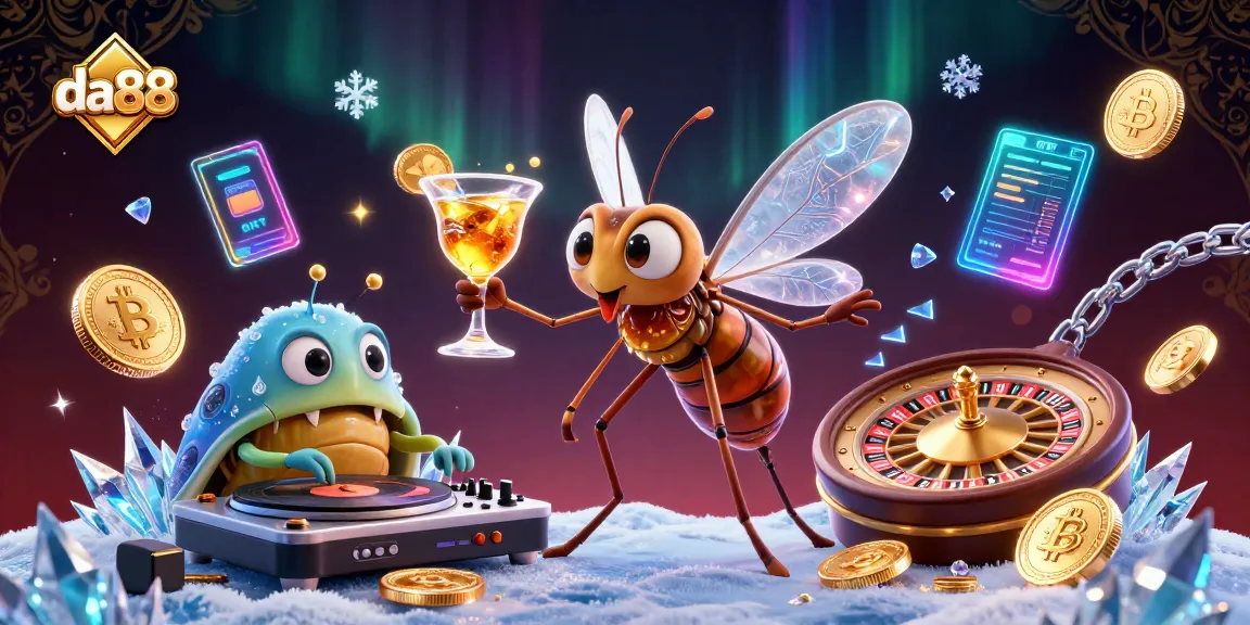 Spin to win at da88 with a lively casino mascot surrounded by vibrant cryptocurrency elements.
