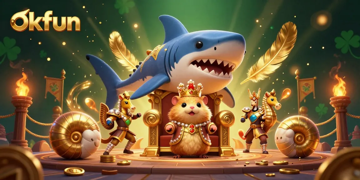 okfun's dynamic casino adventure featuring a fierce golden hamster king and exciting gaming elements.