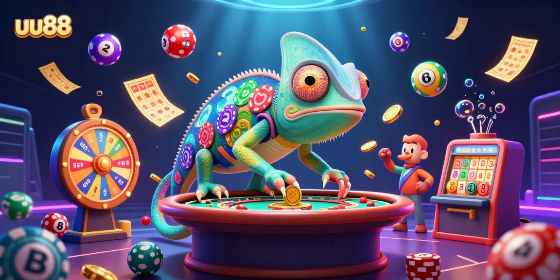 uu88 captures the excitement of winning with a chameleon casino owner and dynamic gaming elements.