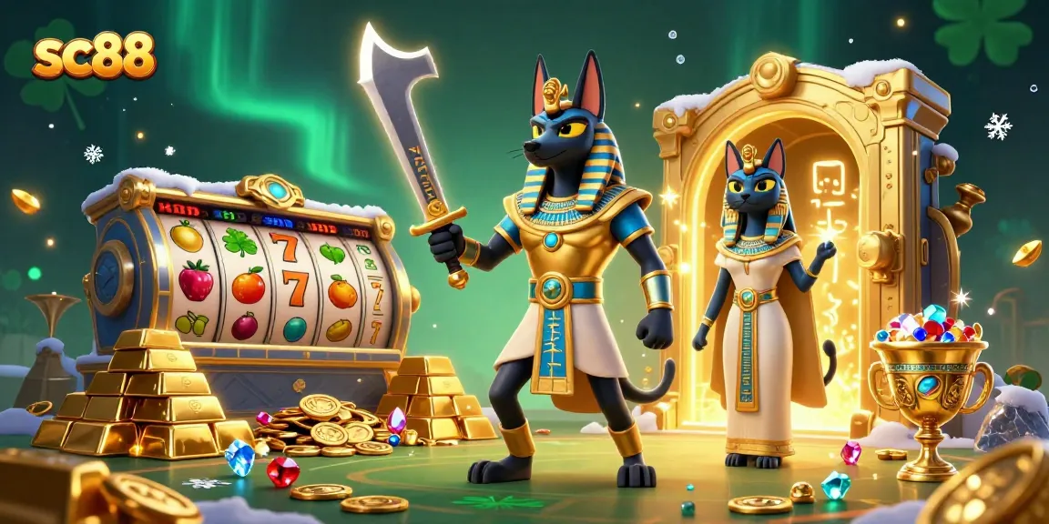 Engage in thrilling gameplay at sc88 with stunning visuals featuring an ancient Egyptian warrior and captivating slot elements.