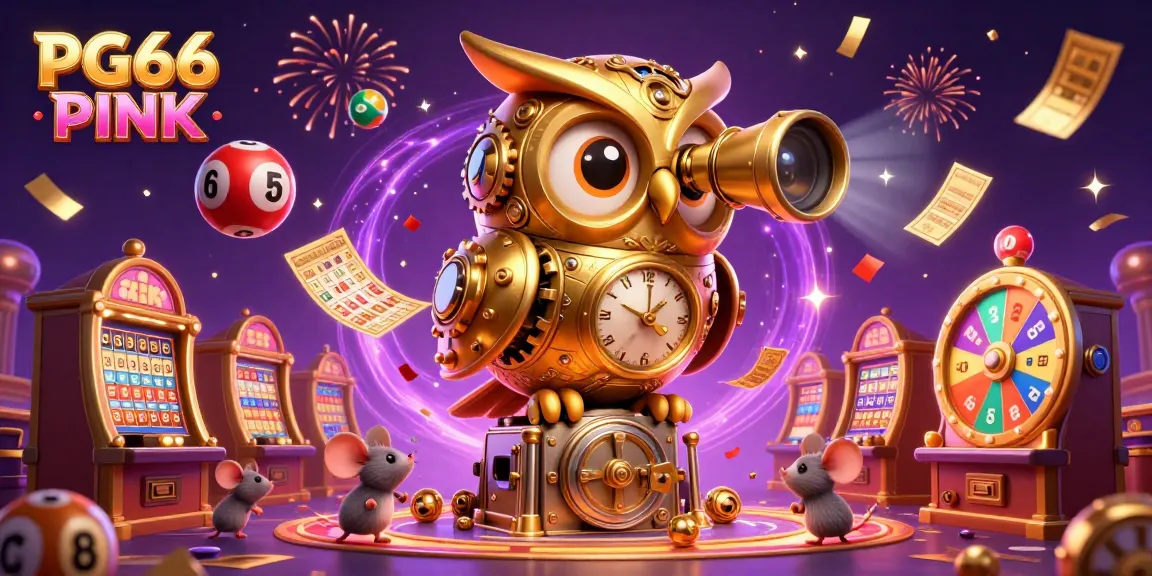 Experience the excitement of PG66 PINK with a vibrant casino scene full of dynamic lottery elements and animated characters.