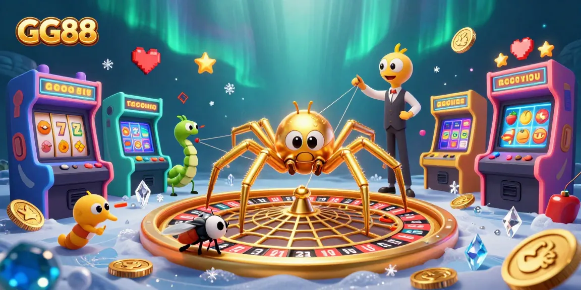Place bets at GG88’s roulette table while a golden spider spins its web.