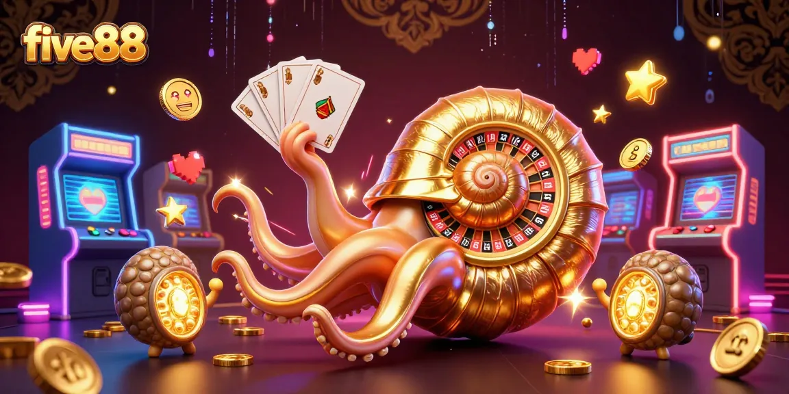 Experience thrilling gameplay with five88's vibrant casino scene featuring a giant nautilus and neon arcade elements.
