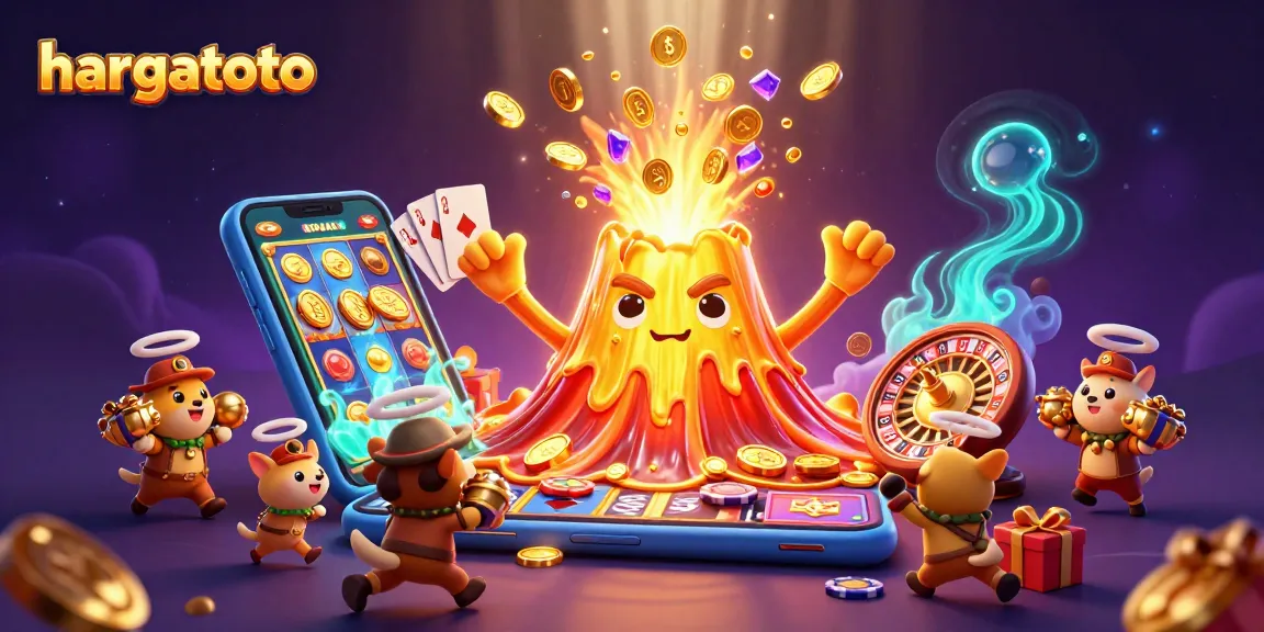 Experience hargatoto's thrilling gaming with a golden volcano erupting coins and gems