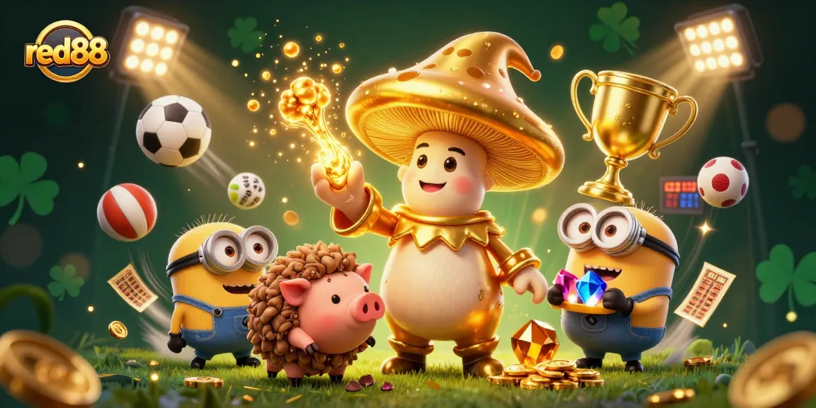 Experience thrilling sports action with red88's enchanting golden mushroom wizard.