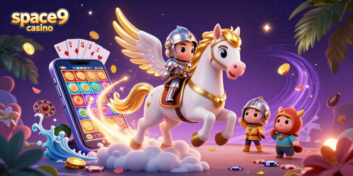 Engage with thrilling games at space9 casino featuring vibrant slot action and a charming knight.