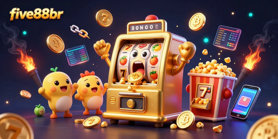 Win big with five88br at the animated golden slot machine jackpot celebration scene.